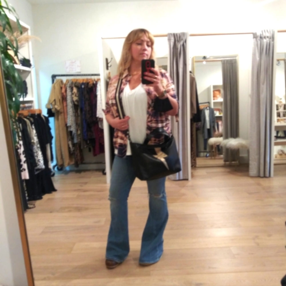 The Nu Vintage Sun Bleach Pink, Navy & Brown Flannel Plaid size Large